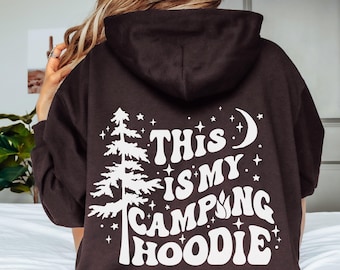 Dies ist mein Camping Hoodie, gemütlicher Outdoor Abenteuer Pullover, Retro Wald Mond Lagerfeuer Hoodie, Geschenk für Camper und Outdoor-Liebhaber