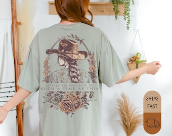 Bible Verse Tee for Women, Such a Time As This Christian Sweater, Vintage Floral Cowgirl Aesthetic, Comfort Colors Western Gift for Her Mom