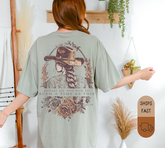 Bible Verse Tee for Women, Such a Time As This Christian Sweater, Vintage Floral Cowgirl Aesthetic, Comfort Colors Western Gift for Her Mom