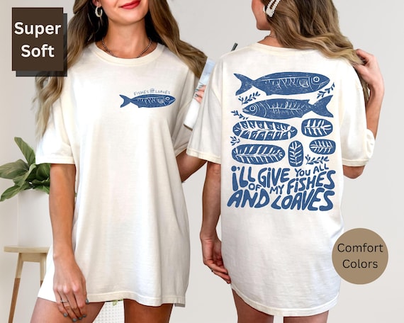 Trendy Christian Worship Tee, Loaves And Fishes Bible Study Shirt,  Jesus Feeds 5000 TShirt, Faith-Based Apparel, Religious Gift For Her