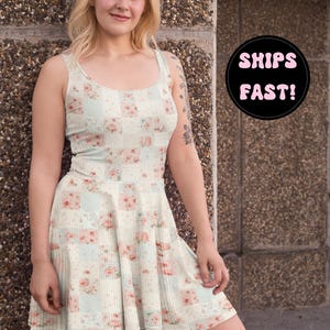 Floral Tea Party Dress, Garden Party Skater Dress, Cottagecore Summer Outfit, Baby Shower Guest Dress Romantic Sleeveless Dress Gift for Her