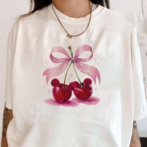 Coquette Cherry Mouse Shirt,Disney Mouse Coquette Shirt,Minnie Cherry Shirt, Mickey Bow Shirt,Disneyland Pink Coquette Shirt,coquette disney