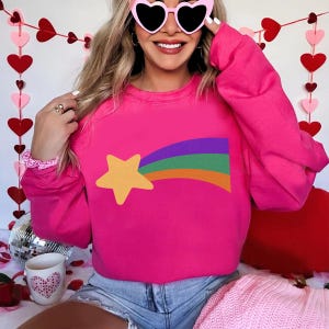Mabel Pines Rainbow Star Sweatshirt,mable pines sweater for Cartoon Fans, mabel pines sweater, Gravity Falls Shooting Star Costume Halloween