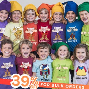 7 Dwarfs Costume Group Shirt, Halloween Cosplay Softball Tournament Family Matching Snow White Doc Happy Sleepy Sneezy Grumpy Dopey Bashful