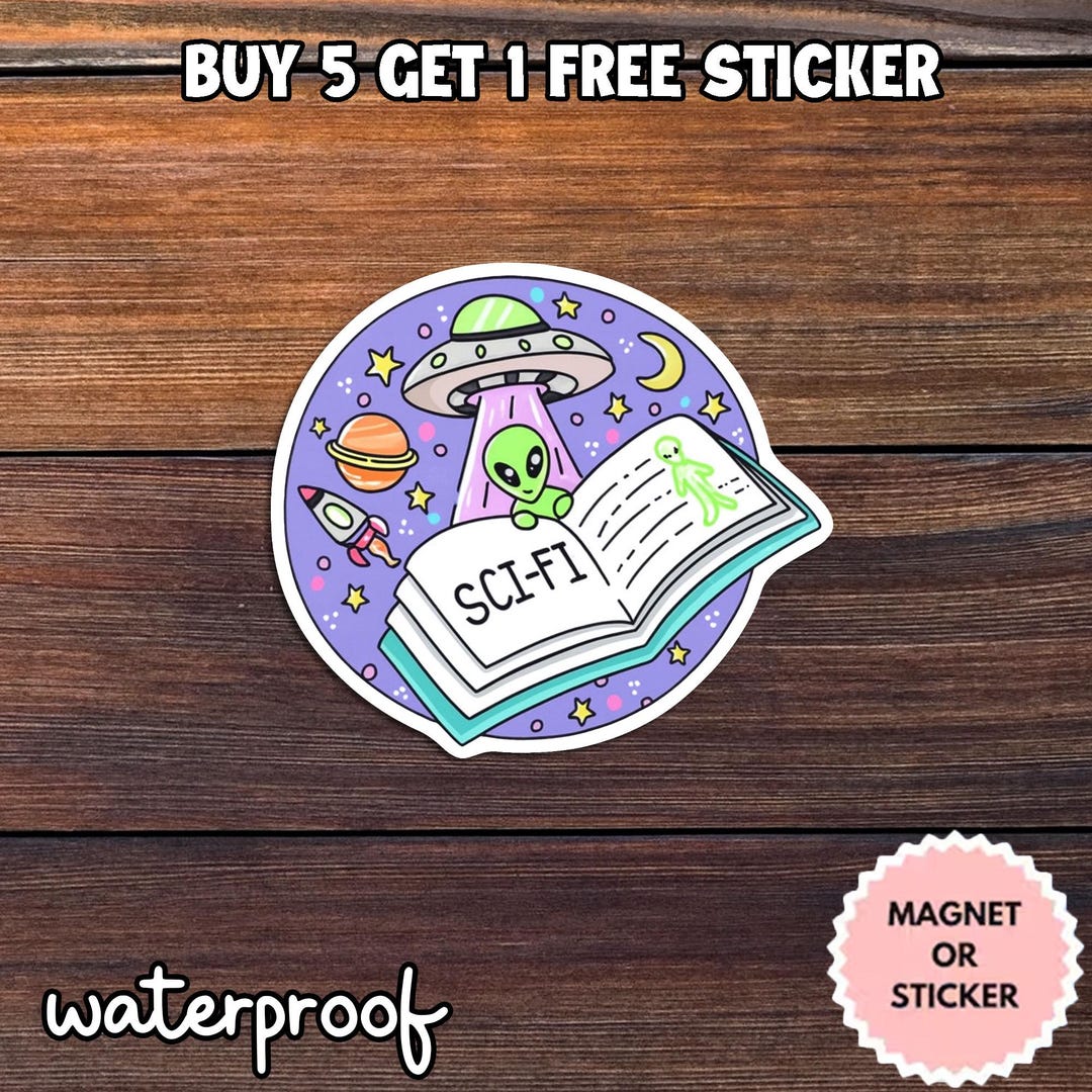 Cute Alien Sticker, Sci Fi Reader Decal, Round Galaxy Laptop Sticker ...