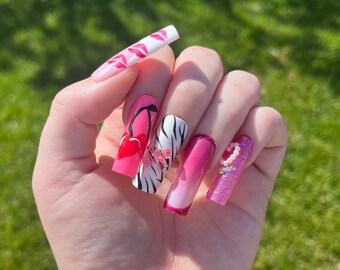 Y2K Inspired Nails, Leopard Print, Zebra Print, Cherries, Bows