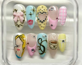 Sabrina Carpenter Inspired Press-On Nails: Pastel Sparkle Tour Nails