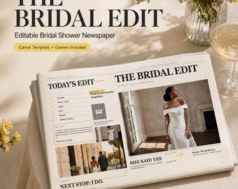 Bridal Shower Newspaper Template, Customizable Canva Games & Personalized Bride Keepsake, 17x11 Printable