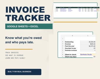Invoice Tracker Spreadsheet for Small Business, Auto Due Dates, Overdue Alerts (Google Sheets + Excel)