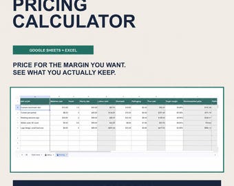 Pricing Calculator Spreadsheet for Small Business, Profit Margin, Etsy Fee Calculator (Google Sheets + Excel)