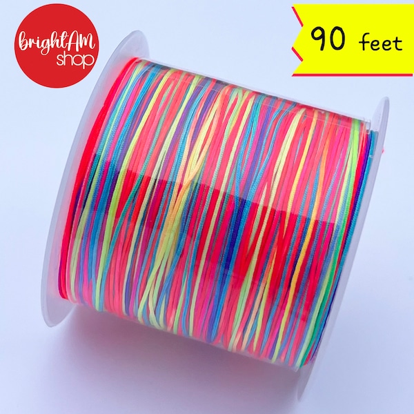 90 FEET (around 30yards, around + 30meters LENGTH) per Roll / 0.4mm (0.016 inch) NEON Rainbow color Nylon Cord String Thread