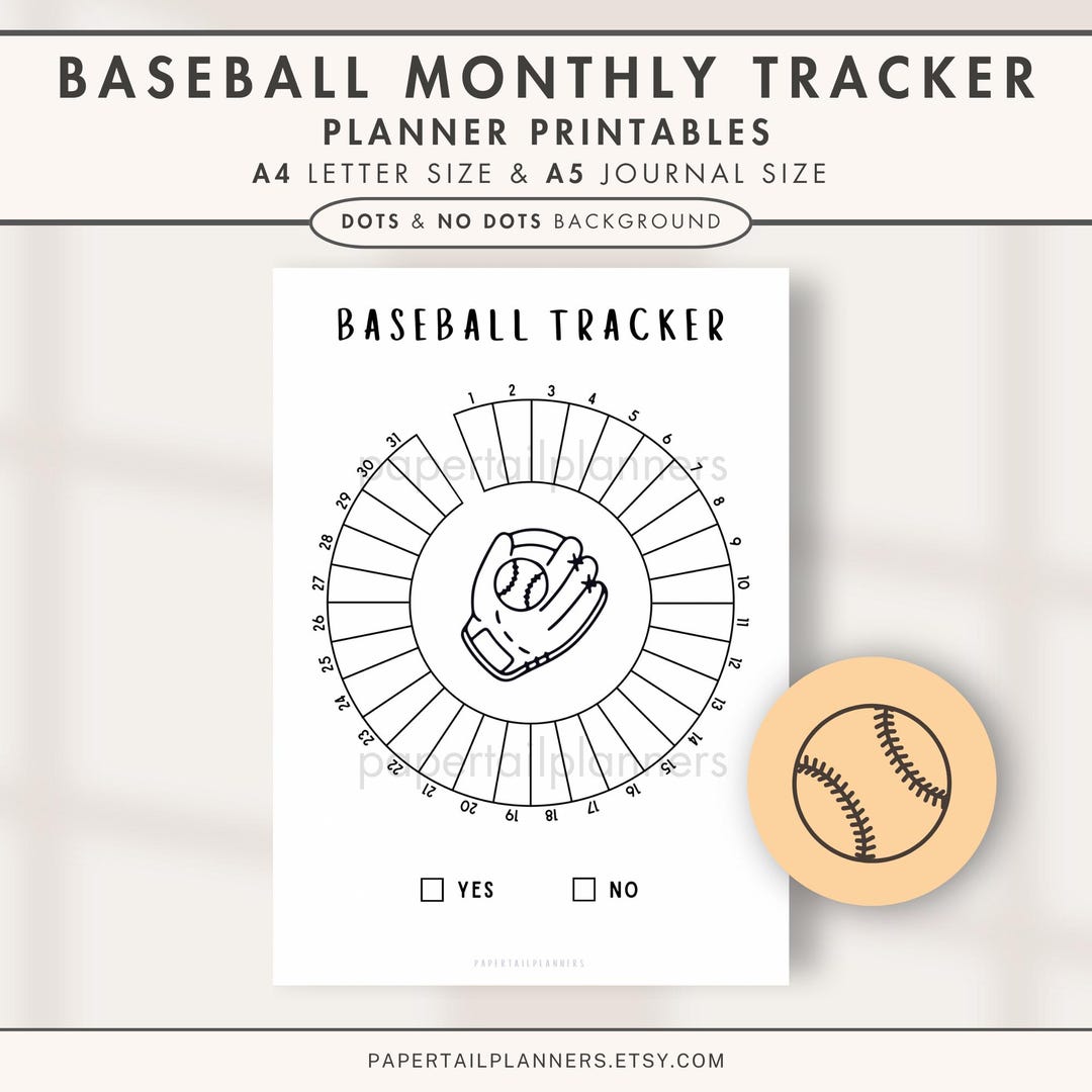 Baseball Monthly Tracker Printable | A4, A5 Journal (digital Download ...