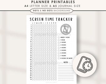 Yearly Screen Time Tracker Printable: Habit & Phone Log (A4/A5 Digital Download)