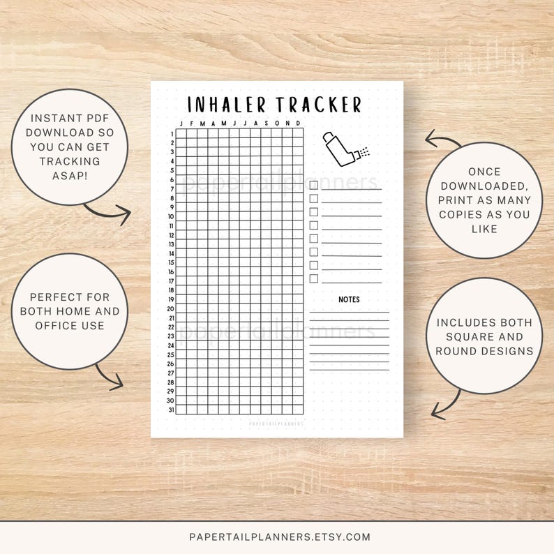 Inhaler Tracker | Printable Journal Page | Asthma Log | Health Tracker ...