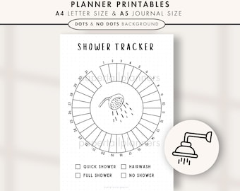 Shower Tracker | Printable Journal Page | Planner Page | Daily Tracker | Hair Wash Tracker | Hygiene Tracker | Track Shower | Yearly Tracker