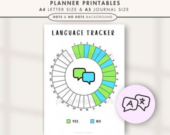 Language Tracker | Printable Journal Page | Monthly Tracker | Habit Tracker | Learning Language | New Language | Learn French |Learn Spanish