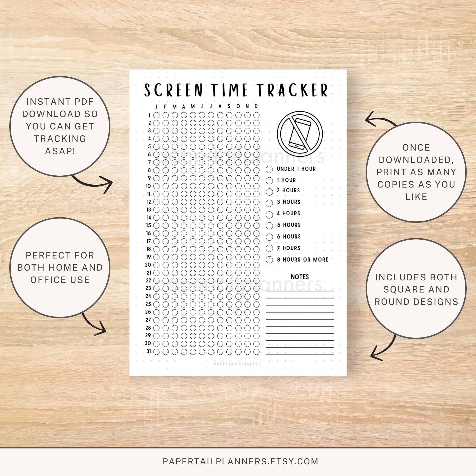 Yearly Screen Time Tracker Printable: Habit & Phone Log (A4/A5 Digital ...