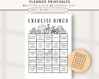 Exercise Bingo | Printable Journal Page | Fitness Tracker | Exercise Planner | Bingo Challenge | Workout Challenge | Fitness Journal