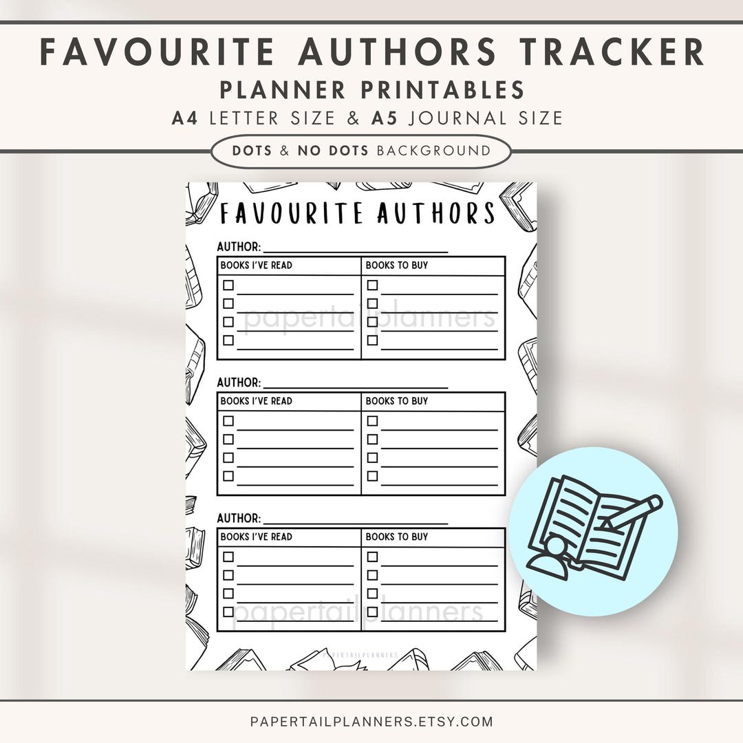 Favourite Authors Tracker | Printable Journal Page | Reading Tracker ...