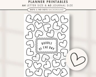Hearts Doodle Of The Day | Printable Journal Page | Drawing Of The Day | Daily Drawing | Daily Doodle | Doodle Challenge | Monthly Tracker