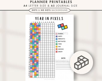 Year in Pixels | Printable Journal Page | Planner Page | Daily Tracker | Daily Mood Tracker | Rate My Day | Monthly Tracker | Daily Rating