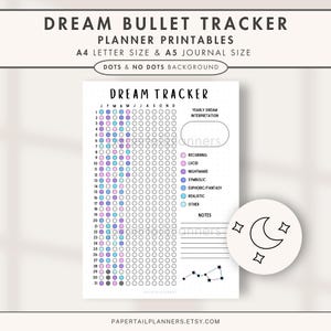 Dream Tracker / Pagina di diario stampabile / Registro dei sogni / Tracker delle abitudini / Diario dei sogni / Foglio di lavoro per tracciare i sogni / Pagina di pianificazione stampabile