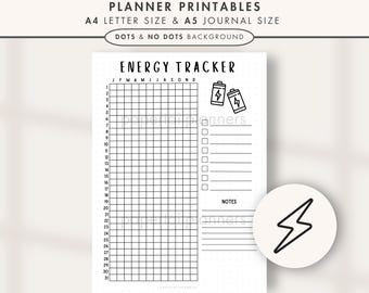 Energy Tracker | Printable Journal Page | Planner Page |Daily Tracker | Monthly Tracker | Productivity Tracker | Health Tracker | Health Log