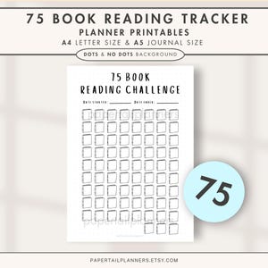 75 Book Reading Challenge Tracker | Printable Journal Page | Reading Tracker | Reading Log | Printable Planner Page |Reading Challenge | TBR
