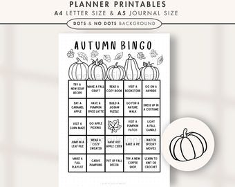 Rastreador de bingo de otoño / Página de diario imprimible / Lista de tareas de otoño / Lista de otoño / Lista de deseos de otoño / Juego de bingo / Lista de deseos de otoño / Otoño