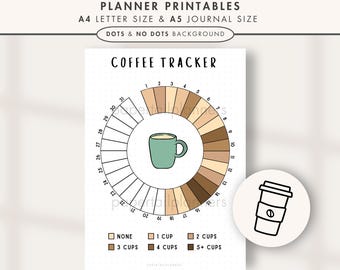 Coffee Tracker | Printable Journal Page | Planner Page | Health Tracker | Caffeine Tracker |Track How Many Coffees | Food Tracker | Food Log