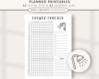 Shower Tracker | Printable Journal Page | Planner Page | Daily Tracker | Hair Wash Tracker | Hygiene Tracker | Track Shower | Yearly Tracker