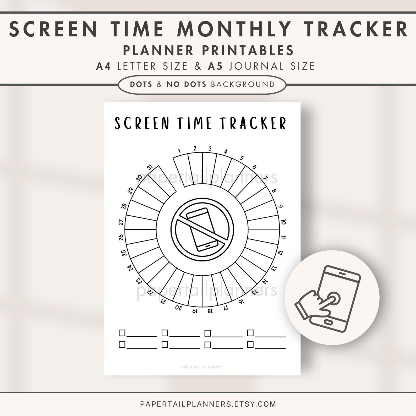 Monthly Screen Time Tracker Printable: Habit & Phone Log (A4/A5 Digital ...