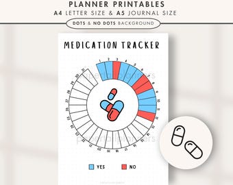 Registro dei farmaci / Pagina di diario stampabile / Registro dei farmaci / Registro delle abitudini / Diario dei farmaci / Foglio di lavoro per il monitoraggio dei farmaci / Mensile
