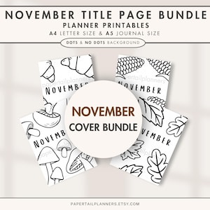 November Cover Pages Bundle | 12 Month Cover Pages | Printable Title Page | Planner Title Page | Journal Title Page | Planner Cover Page