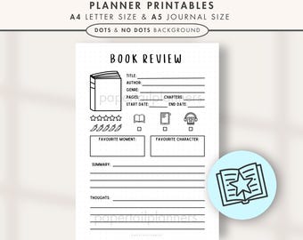 Printable Book Review Tracker | Reading Journal Pages (A4/A5 Digital Download