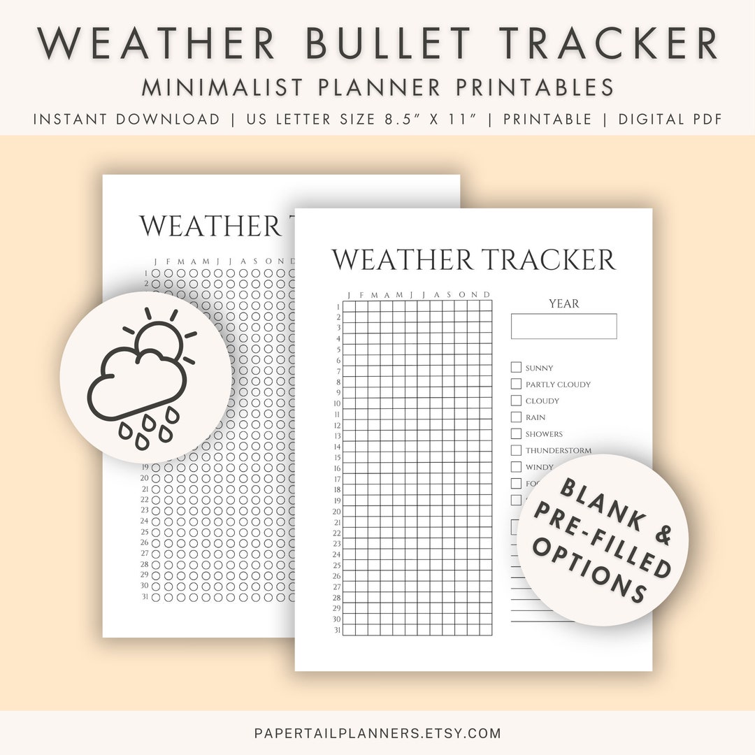 Minimalist Weather Tracker Printable PDF Download Printable Planner ...