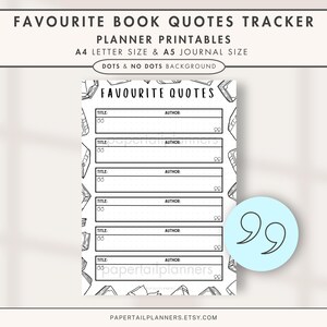 Favourite Quotes Tracker | Printable Journal Page | Reading Tracker | Reading Log | Printable Planner Page | Reading Challenge | TBR