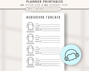 Audiobook Tracker Printable: Reading Log, Journal Page (A4/A5 Digital Download