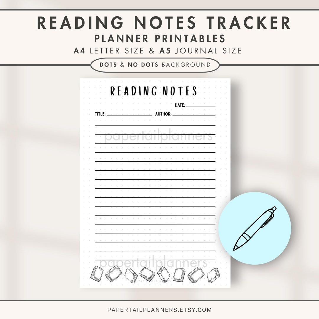 Reading Notes Paper Reading Notes Tracker | Printable Journal Page | Reading Tracker ...