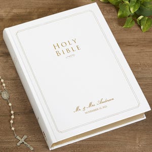 Personalized NIV Holy Bible: White Leatherette, Engraved Family Keepsake
