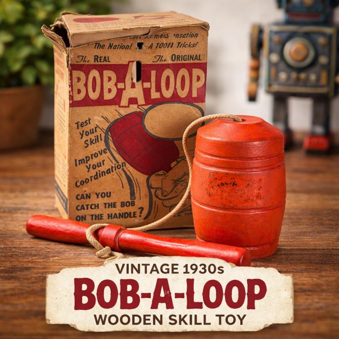 Vintage 1930s Bob-a-loop Wooden Skill Toy • Dexterity Game, Retro Catch ...