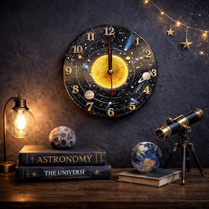 Hand Painted Solar System Clock | Upcycled Vinyl Record, Astronomy Decor