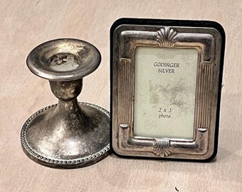 Silver Plated Frame & Candlestick - Vintage Godinger 2x3"