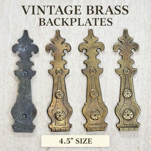 Vintage Ornate Brass Backplates (Set of 4), 4.5" Drawer Pull Hardware Replacement