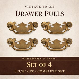Vintage Brass Bail Drawer Pulls, Colonial Revival Style, Set of 4 (3.5" CTC)