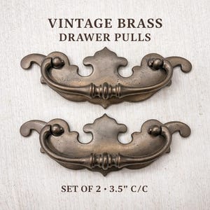 Set of 2 Large Ornate Brass Drawer Pulls – 3.5 Inch Center-to-Center Cabinet Hardware