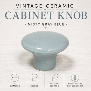 Vintage Ceramic Cabinet Knob | Misty Gray Blue Drawer Pull | Mid Century Modern Hardware | Cottage Kitchen Knob | Sold Individually