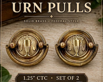 Solid Brass Urn Drawer Pulls, Vintage Federal Style Hardware, 1.25" CTC Cabinet Pulls
