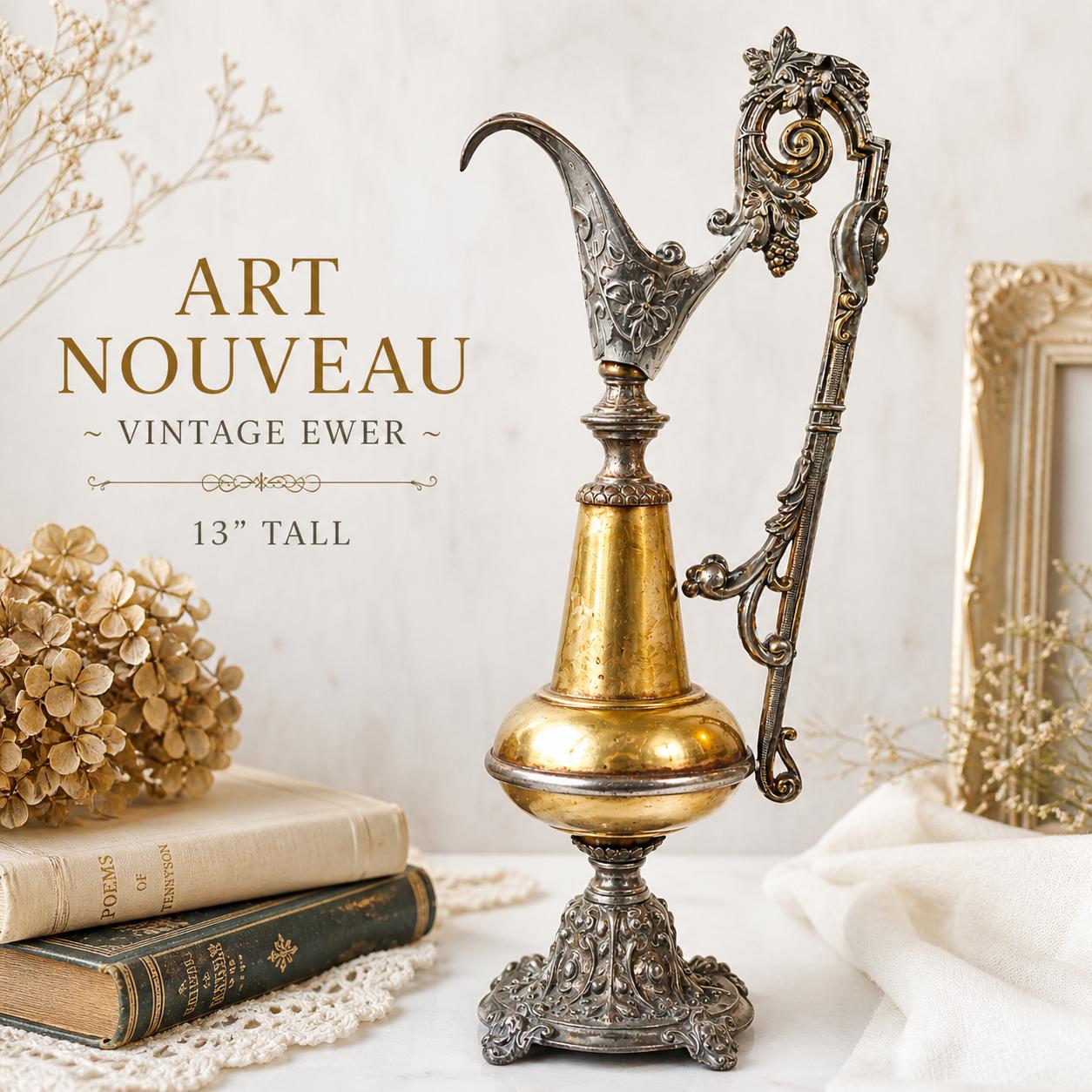 Art Nouveau Glass Vase With Metal - Etsy