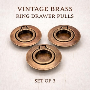 Vintage Brass Flush Ring Drawer Pulls – Campaign Style Hardware Set